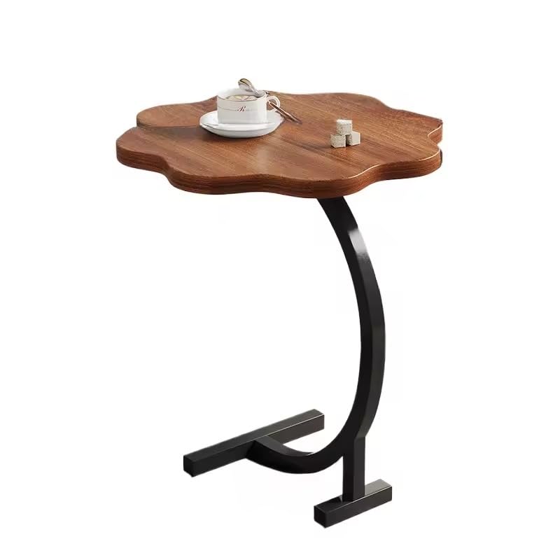 Premium Flower Side Table with Metal Base – Nut Brown (Large)