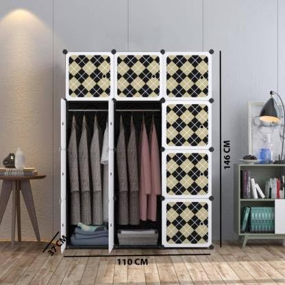Premium 12-Door Square-Grid Kids Plastic Wardrobe – Black