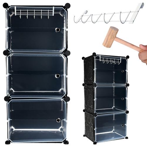 Premium 3-Door 6-Layer Plastic Shoe Storage Cabinet | Dustproof Modular Shoe Rack | Black