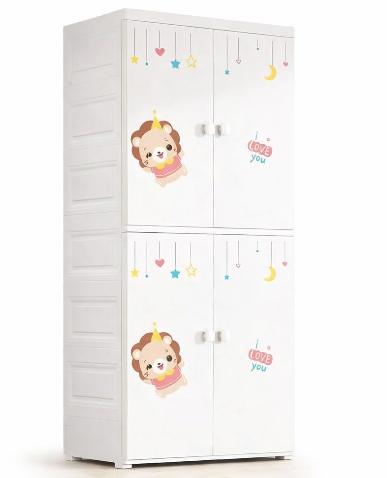 Premium 2+1 Door Kids Plastic Wardrobe – Lion