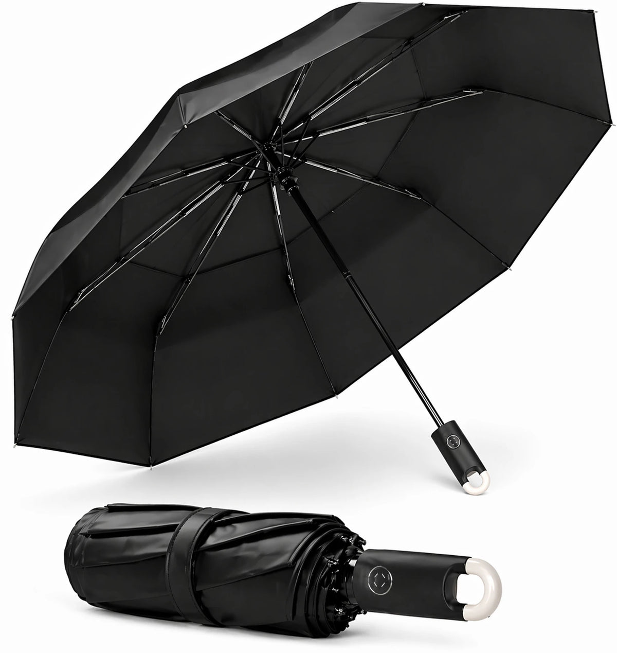 Premium Round Clip Folding Umbrella – Black