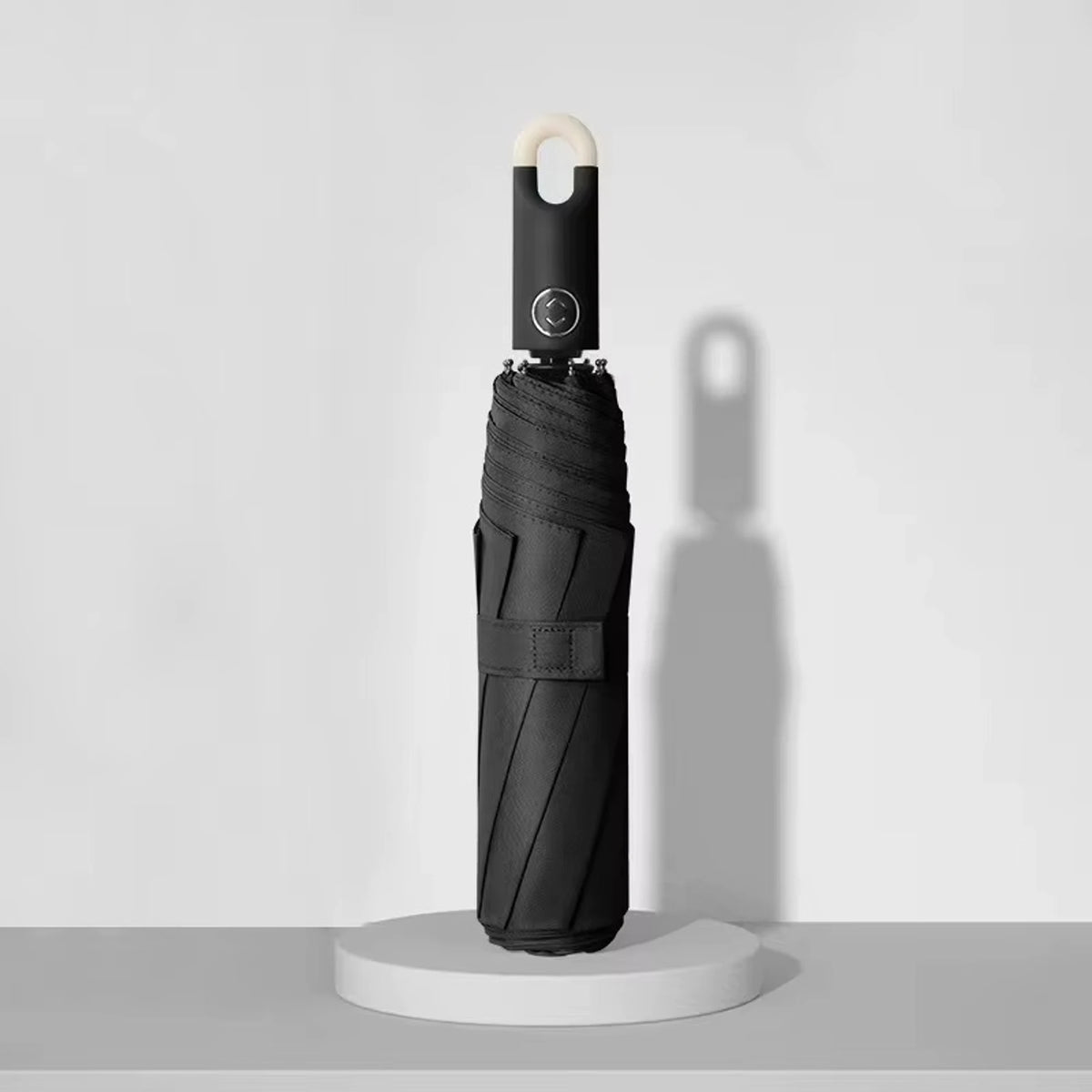 Premium Round Clip Folding Umbrella – Black