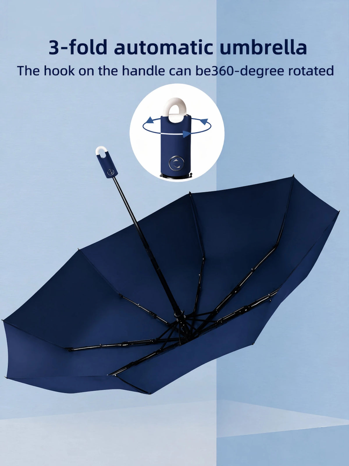 Premium Round Clip Folding Umbrella – Navy