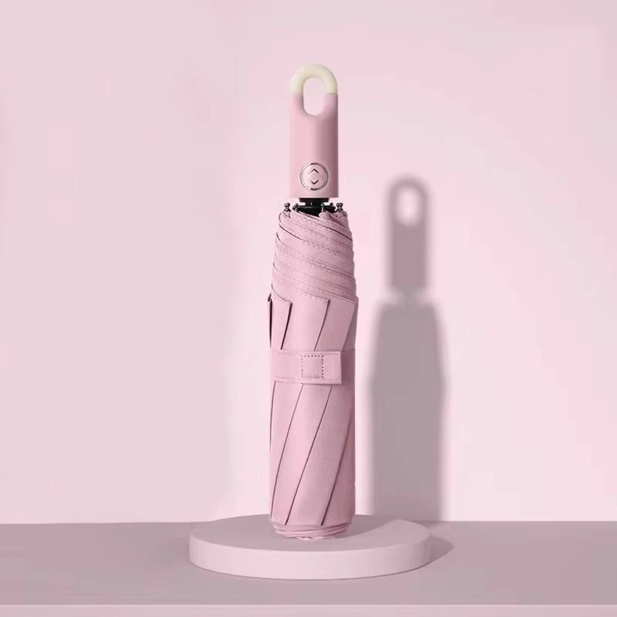 Premium Round Clip Folding Umbrella – Pink
