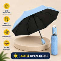 Premium Round Clip Folding Umbrella – Sky Blue