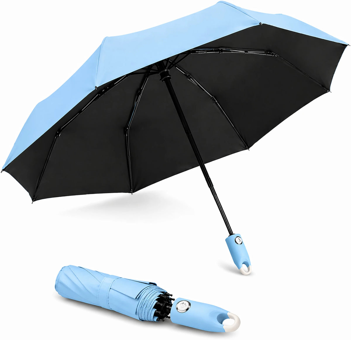 Premium Round Clip Folding Umbrella – Sky Blue