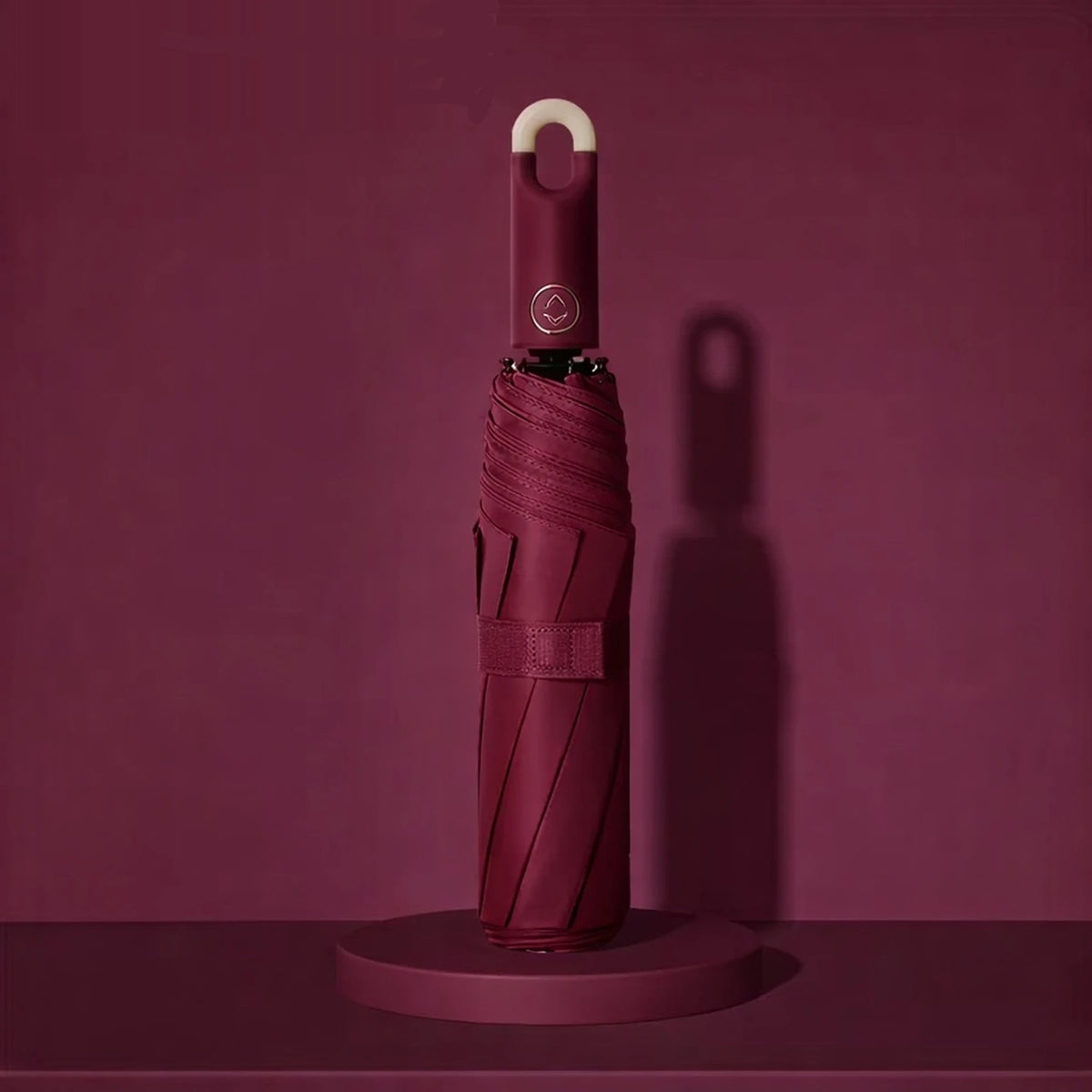 Premium Round Clip Folding Umbrella – Maroon
