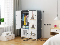 Premium 8-Door 8-Shelf Kids Modular Plastic Wardrobe Cabinet – Black