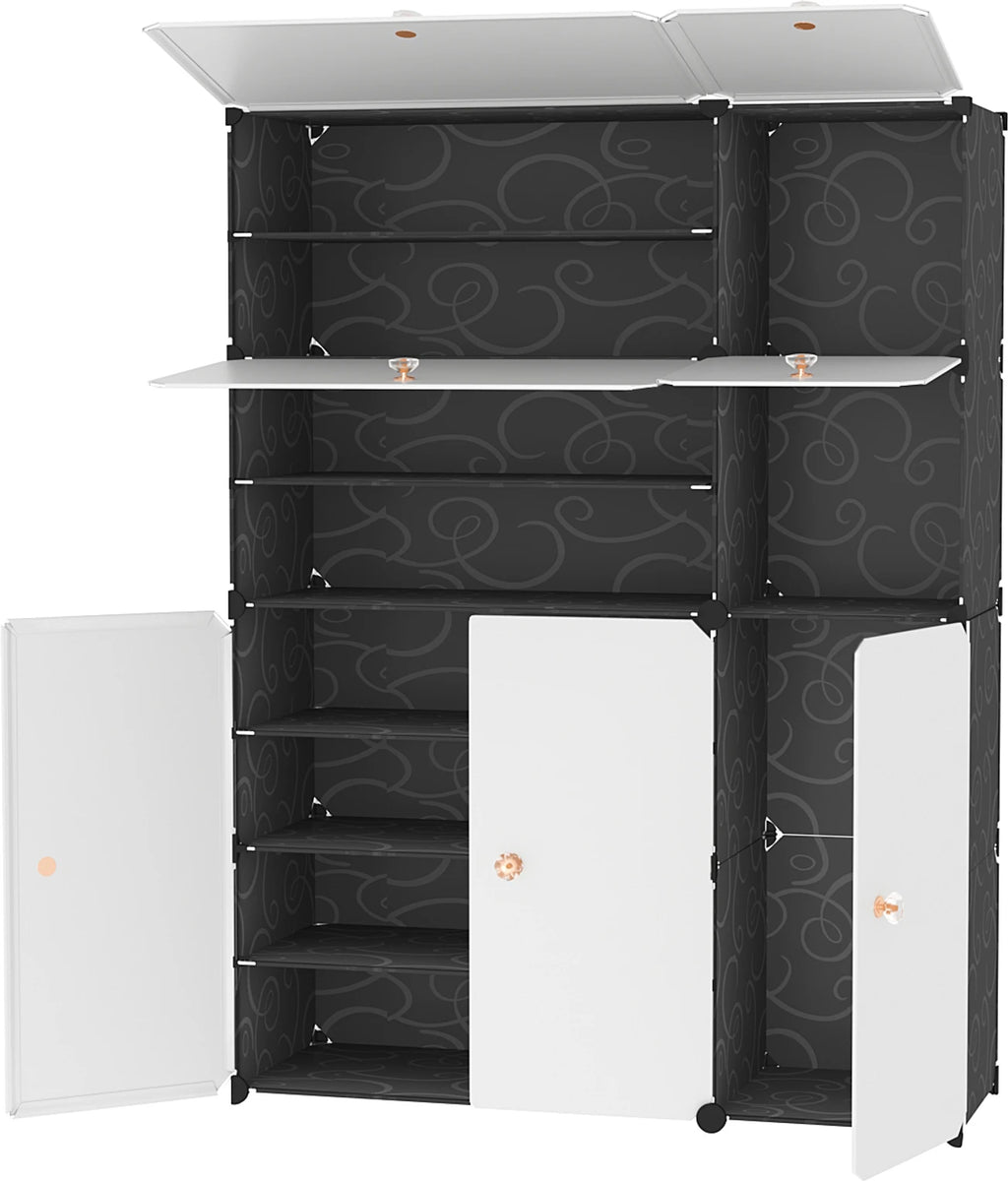 Premium 11-Shelf 7-Door Plastic Storage Cabinet – Black & White