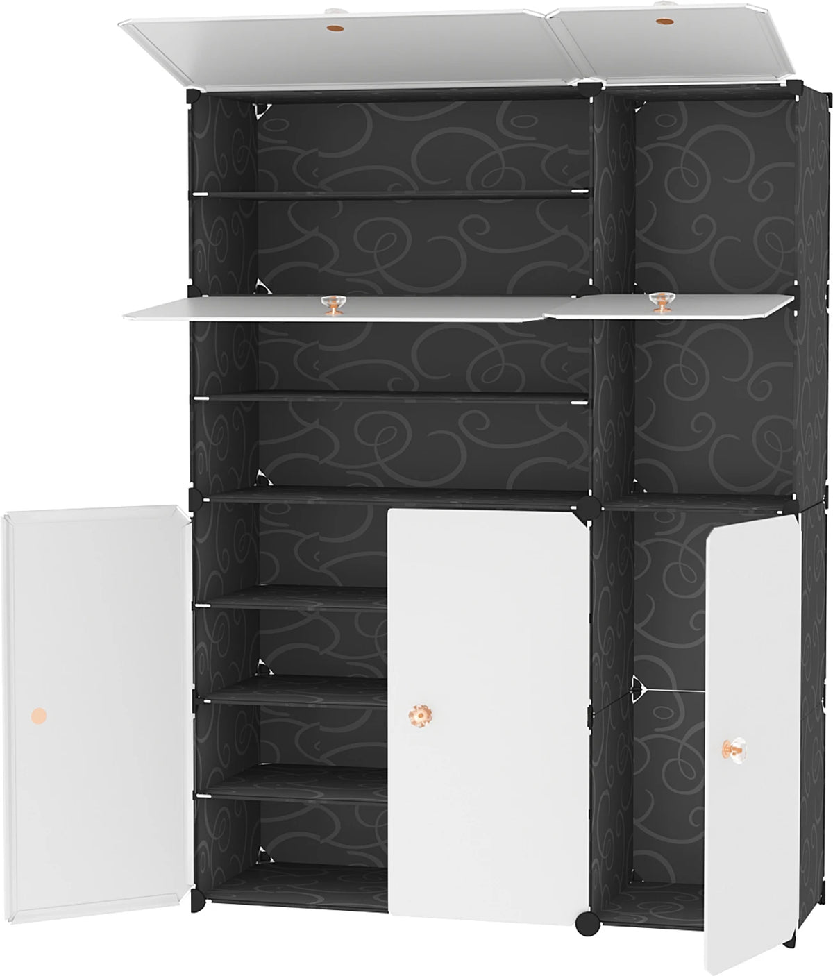 Premium 11-Shelf 7-Door Plastic Storage Cabinet – Black & White