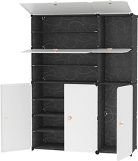 Premium 11-Shelf 7-Door Plastic Storage Cabinet – Black & White