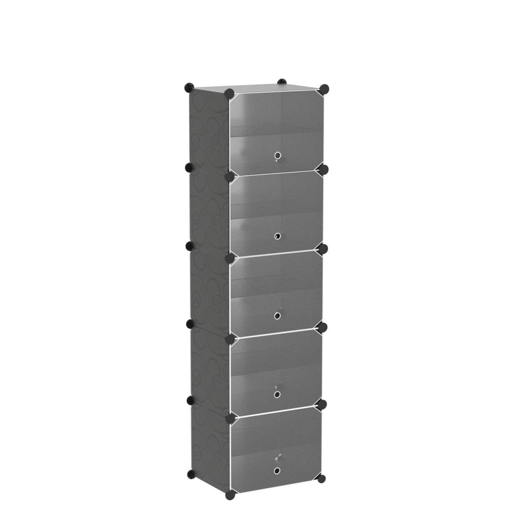 Premium Double Column 10-Layer Plastic Shoe Storage Cabinet with Doors | Modular Dustproof Shoe Organizer | Black
