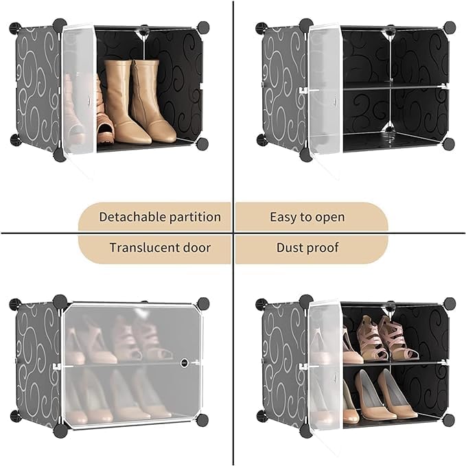 Premium 18-Shelf 6-Door Plastic Shoe Storage Cabinet – Black