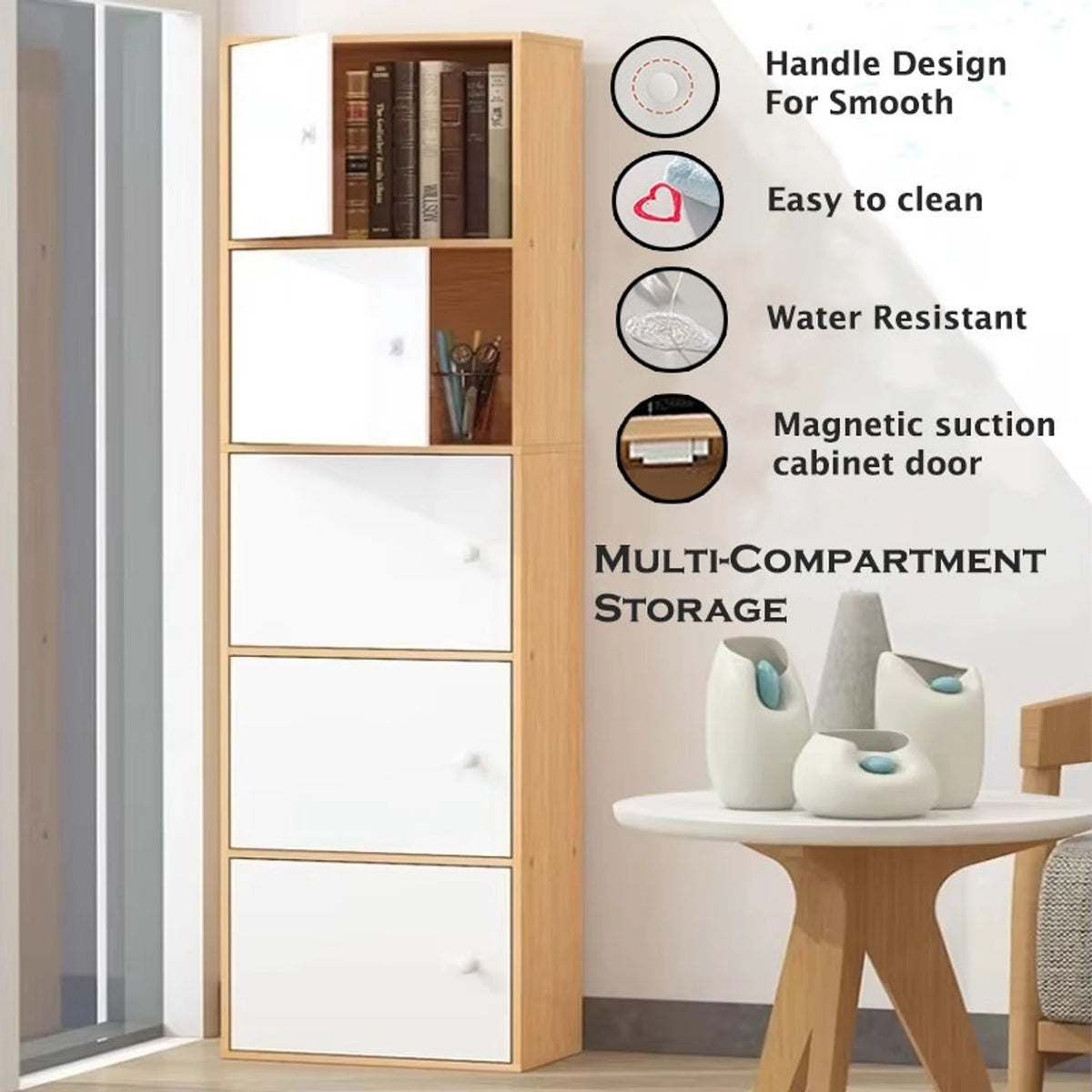 Premium Nordic Maple 6-Layer Wooden Storage Cabinet with Doors