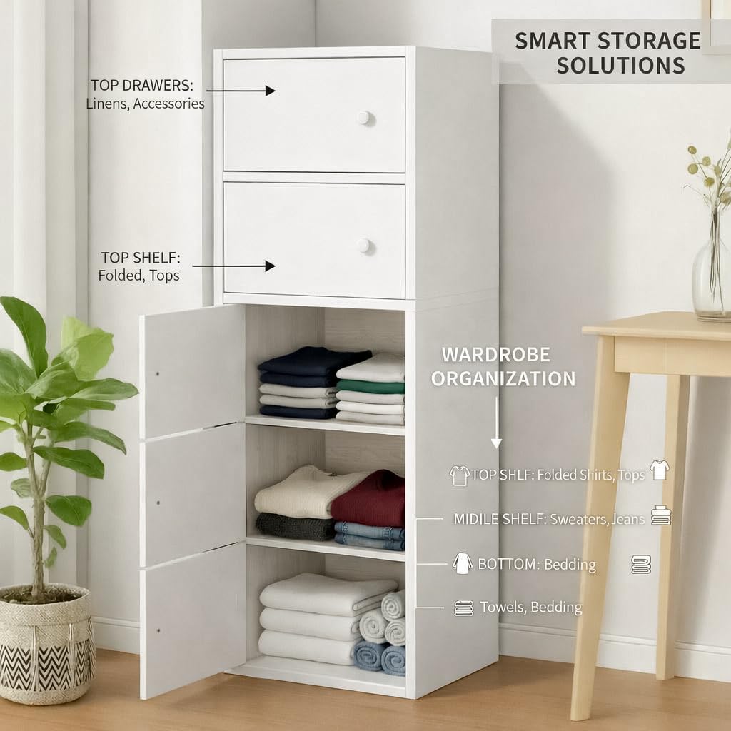 Premium Nordic White 5-Layer Wooden Storage Cabinet with Doors