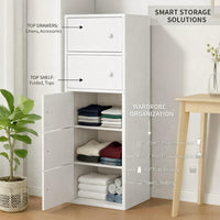 Premium Nordic White 5-Layer Wooden Storage Cabinet with Doors
