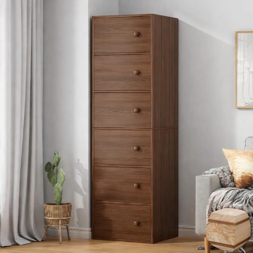 Premium Nordic Walnut 6-Layer Wooden Storage Cabinet with Doors