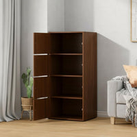 Premium Nordic Walnut 4-Layer Wooden Storage Cabinet with Doors