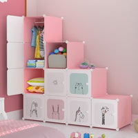 Premium 12-Door 12-Shelf Kids Minimalist Modular Plastic Wardrobe Cabinet – Pink