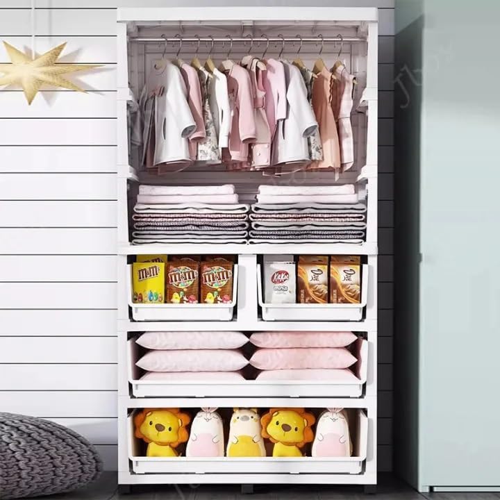 Premium 2-Door 6-Shelf Foldable Plastic Wardrobe Cabinet with Drawers – White