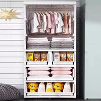 Premium 2-Door 6-Shelf Foldable Plastic Wardrobe Cabinet with Drawers – White