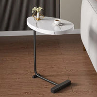 Premium Flat-Top Side Table with Metal Base – White Marble
