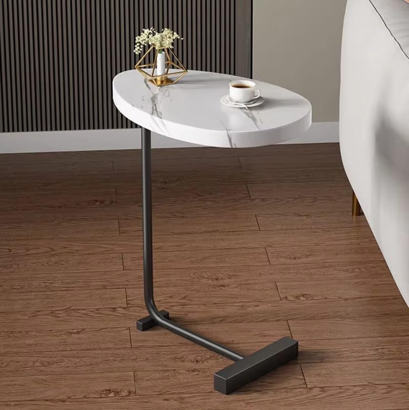 Premium Flat-Top Side Table with Metal Base – White Marble