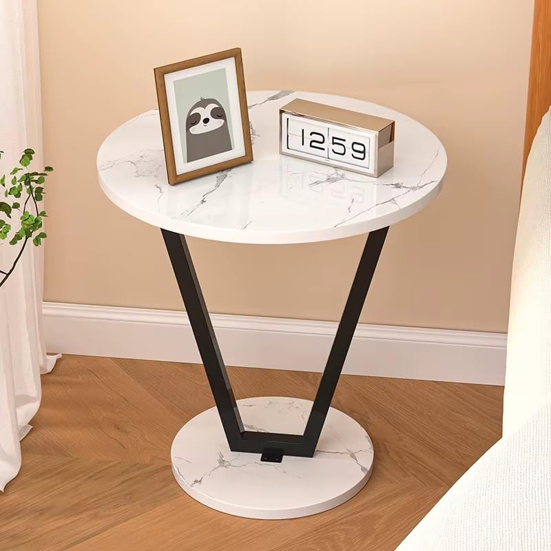 Premium Round Side Table with Metal Base – White Marble
