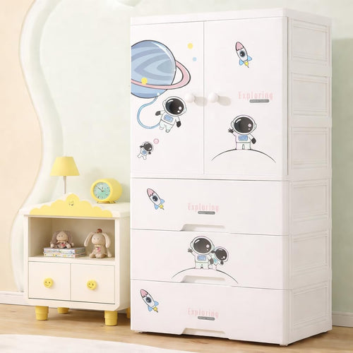 Premium 1+3 Door Kids Plastic Multi-Purpose Storage Cabinet with Drawers – Starry Sky Blue