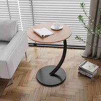 Premium Round Side Table with Metal Base – Nut Brown