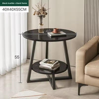 Premium Round Side Table with Metal Base – Black Marble