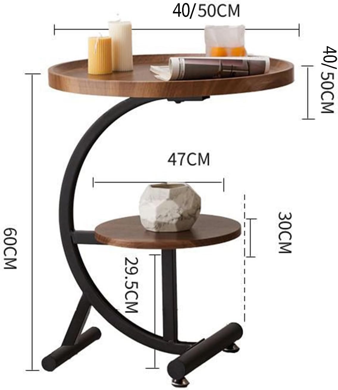 Premium Flower Side Table with Metal Base – Nut Brown
