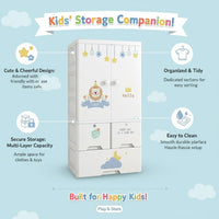 Premium 1-Door 3-Drawer Kids Plastic Wardrobe with Wheels – Lion Print