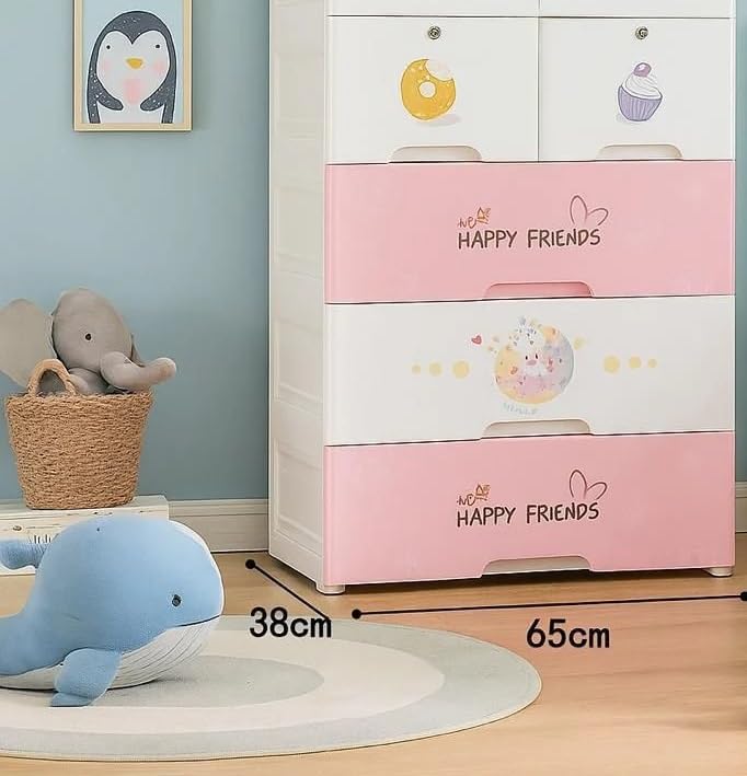 Premium 1+5 Door Kids Plastic Wardrobe with Drawers – Sweet Treats Pink