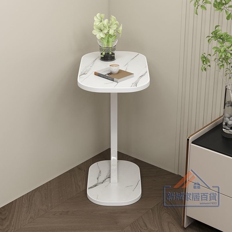 Premium Adjustable Oval Side Table – White Marble