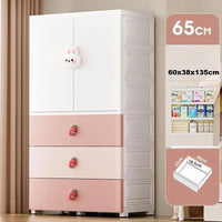 Premium 1+3 Door Kids Plastic Collapsible Wardrobe with Drawers – Pink Rabbit