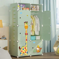 Premium 6+2 Cube Kids Dinosaur Modular Plastic Wardrobe Cabinet – Green