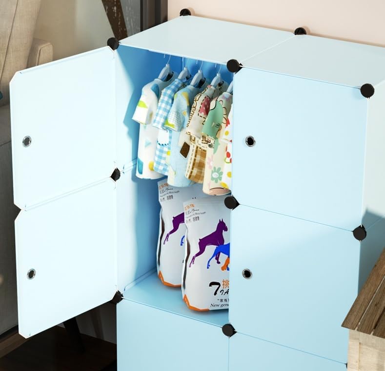 Premium 6-Door 6-Shelf Kids Modular Plastic Wardrobe Cabinet – Blue