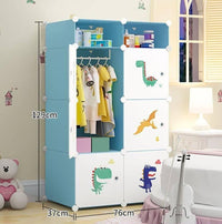 Premium 6+2 Cube Kids Dinosaur Modular Plastic Wardrobe Cabinet – Blue
