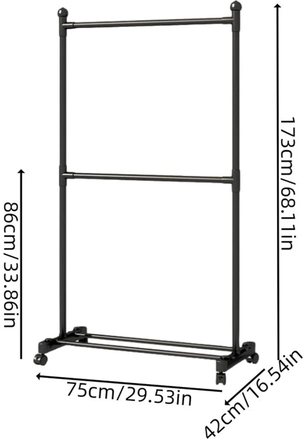 Premium Single Pole Cloth Rack with Bottom Shelves – Black