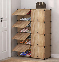 Premium 8-Door 16-Shelf Modular Plastic Shoe Storage Cabinet – Black