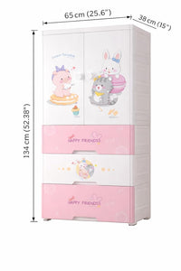 Premium Multi-Compartment Kids Plastic Wardrobe with Wheels – Sweet Heart Print