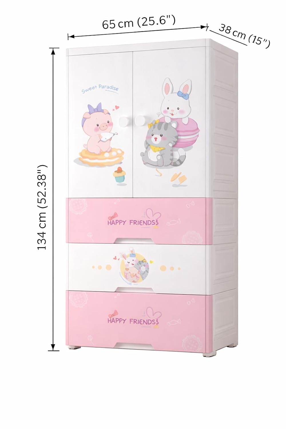 Premium Multi-Compartment Kids Plastic Wardrobe with Wheels – Sweet Heart Print