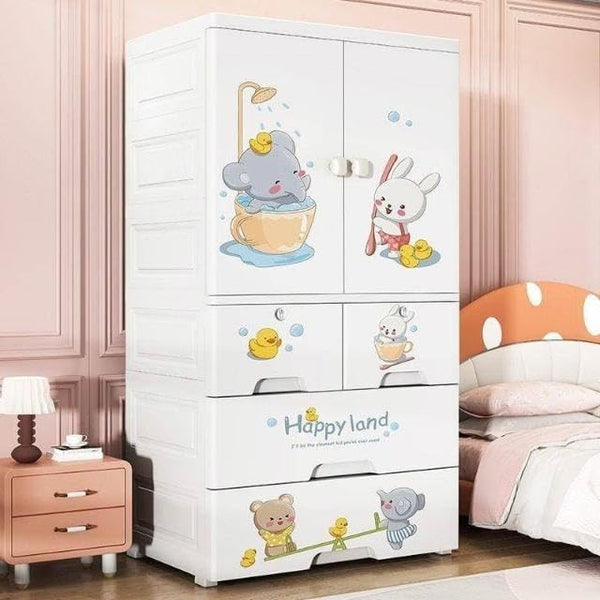 Premium 1+4 Door Kids Plastic Wardrobe with Drawers – Elephant