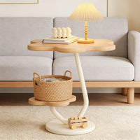 Premium Flower Side Table with Metal Base – Natural Wood