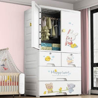 Premium 1+4 Door Kids Plastic Wardrobe with Drawers – Elephant
