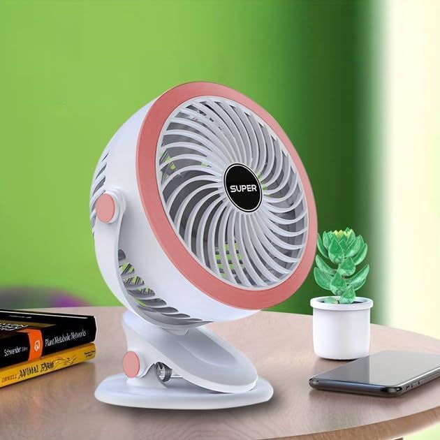 Premium 6-Inch Rechargeable Mini Clip Fan with 5-Speed Modes – 1200mAh | USB Portable Desk Fan