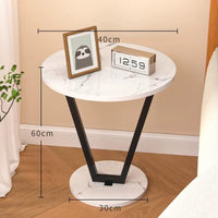 Premium Round Side Table with Metal Base – White Marble