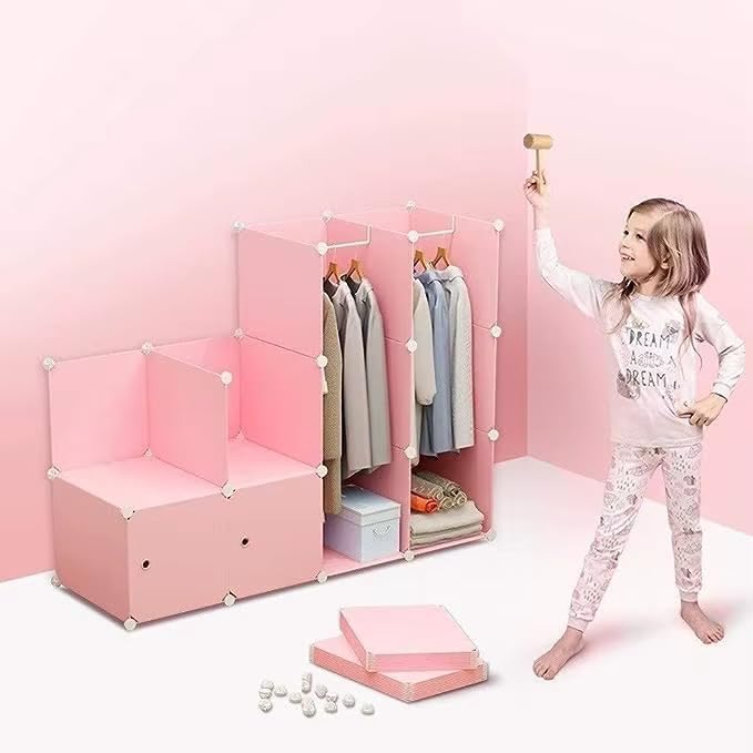 Premium 8-Cube Modular Plastic Wardrobe for Kids – Pink