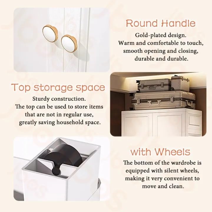 Premium 2-Door 6-Shelf Foldable Plastic Wardrobe Cabinet with Drawers – White